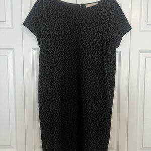 LOFT Black Leopard Print Dress, Size Large